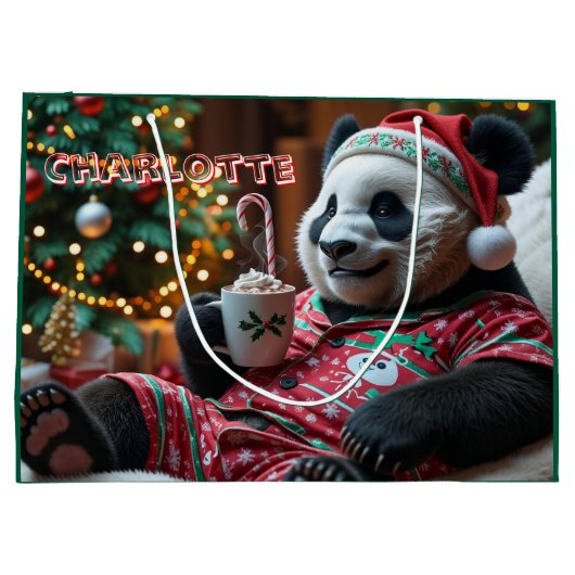 Gemütliches Weihnachtsfest Panda in Pajamas Person Große Geschenktüte (Rückseite)