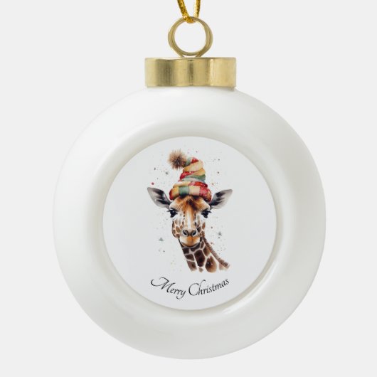 Gemütliches WeihnachtsGiraffe, Brauch Keramik Kugel-Ornament (Vorderseite)
