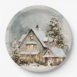 Gemütliches Weihnachtshaus mit Launen | Papier-Tel Pappteller