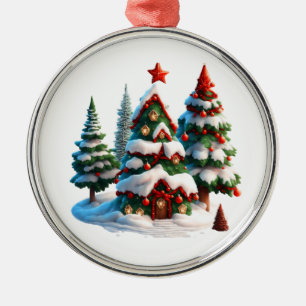Gemütliches Weihnachtshaus Ornament Aus Metall