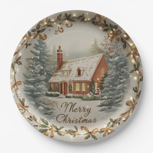 Gemütliches Weihnachtshäuschen-Papierplatte Pappteller (Vorderseite)
