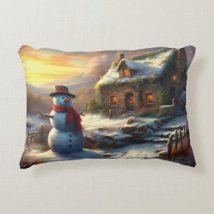 Gemütliches Weihnachtshäuschen & Schneemann Wint Dekokissen