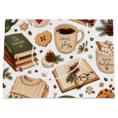 Gemütliches Weihnachtskaffee-Wintermuster Große Geschenktüte (Vorderseite)