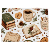 Gemütliches Weihnachtskaffee-Wintermuster Große Geschenktüte (Rückseite)