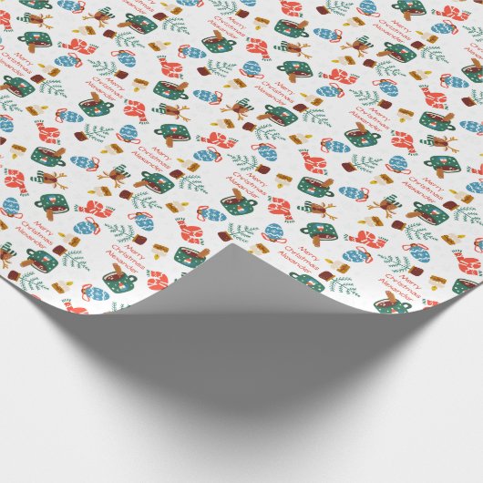 Gemütliches Weihnachtskakao Hirsch und Scarf Perso Geschenkpapier (Ecke)