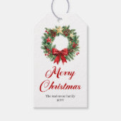 Gemütliches Weihnachtskranz-Geschenk-Tag mit golde Geschenkanhänger (Vorderseite)