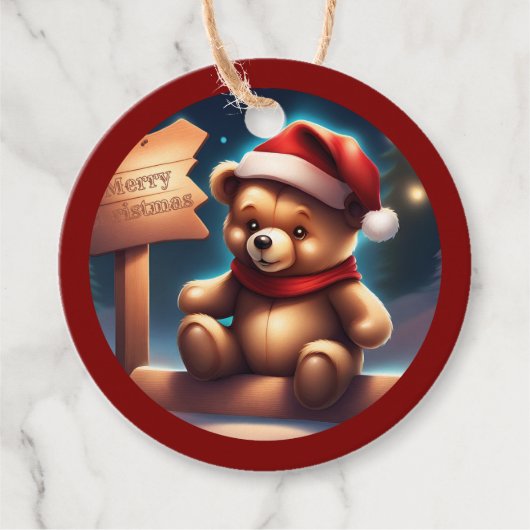 Gemütliches Weihnachtslied Teddy Sign TWArt Geschenkanhänger (Vorderseite)