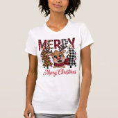 Gemütliches Weihnachtsmann-Rentier Frohe Weihnacht T-Shirt (Vorderseite)