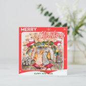 Gemütliches Weihnachtsmantel mit Hund und Katze (Stehend Vorderseite)