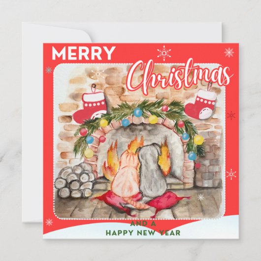 Gemütliches Weihnachtsmantel mit Hund und Katze (Vorderseite)