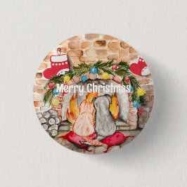 Gemütliches Weihnachtsmantel mit Hund und Katze Button