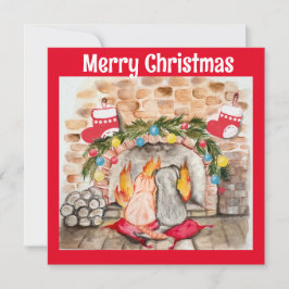 Gemütliches Weihnachtsmantel mit Hund und Katze Einladung