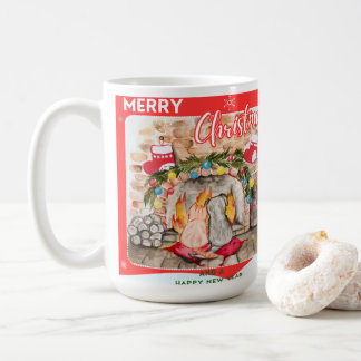 Gemütliches Weihnachtsmantel mit Hund und Katze Kaffeetasse