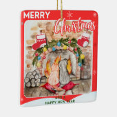 Gemütliches Weihnachtsmantel mit Hund und Katze Keramikornament (Rechts)