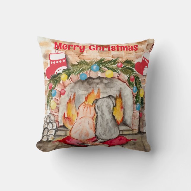 Gemütliches Weihnachtsmantel mit Hund und Katze Kissen (Vorderseite)