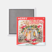 Gemütliches Weihnachtsmantel mit Hund und Katze Magnet (Vorderseite/Rückseite)