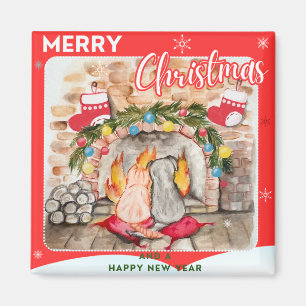 Gemütliches Weihnachtsmantel mit Hund und Katze Magnet