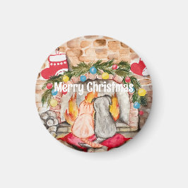 Gemütliches Weihnachtsmantel mit Hund und Katze Magnet