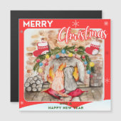 Gemütliches Weihnachtsmantel mit Hund und Katze Magnetkarte (Vorne/Hinten)