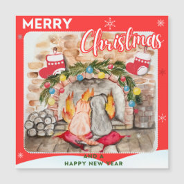 Gemütliches Weihnachtsmantel mit Hund und Katze Magnetkarte