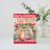 Gemütliches Weihnachtsmantel mit Hund und Katze Postkarte (Stehend Vorderseite)