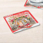 Gemütliches Weihnachtsmantel mit Hund und Katze Rechteckiger Pappuntersetzer (angewinkelt)