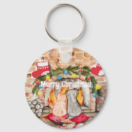 Gemütliches Weihnachtsmantel mit Hund und Katze Schlüsselanhänger