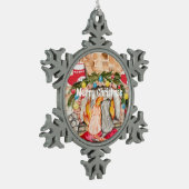 Gemütliches Weihnachtsmantel mit Hund und Katze Schneeflocken Zinn-Ornament (Links)