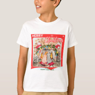 Gemütliches Weihnachtsmantel mit Hund und Katze T-Shirt