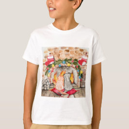 Gemütliches Weihnachtsmantel mit Hund und Katze T-Shirt