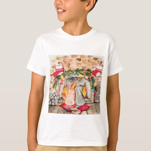 Gemütliches Weihnachtsmantel mit Hund und Katze T-Shirt (Vorderseite)