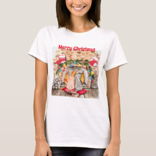 Gemütliches Weihnachtsmantel mit Hund und Katze T-Shirt