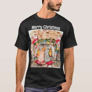 Gemütliches Weihnachtsmantel mit Hund und Katze T-Shirt