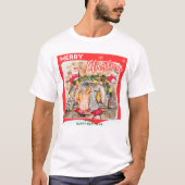 Gemütliches Weihnachtsmantel mit Hund und Katze T-Shirt (Vorderseite)