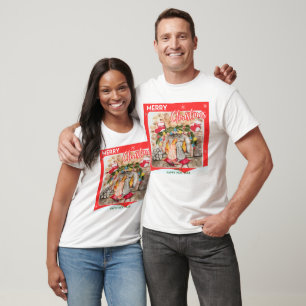 Gemütliches Weihnachtsmantel mit Hund und Katze T-Shirt