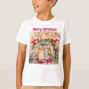 Gemütliches Weihnachtsmantel mit Hund und Katze T-Shirt