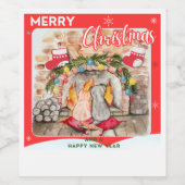 Gemütliches Weihnachtsmantel mit Hund und Katze Weinetikett (Einzelnes Label)