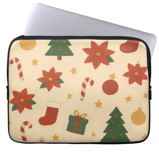 Gemütliches Weihnachtsmuster mit Geschenken und Bä Laptopschutzhülle (Vorderseite)