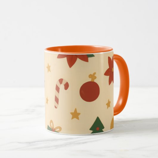 Gemütliches Weihnachtsmuster mit Geschenken und Bä Tasse (VorderseiteRechts)