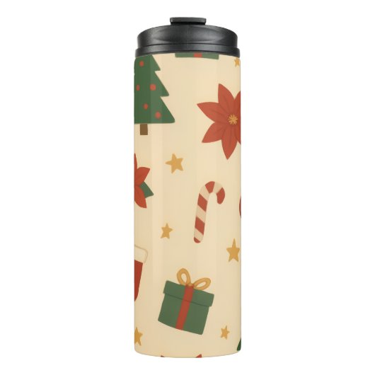 Gemütliches Weihnachtsmuster mit Geschenken und Bä Thermosbecher (Vorderseite)