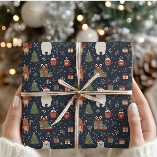Gemütliches Weihnachtsmuster-Rentier-Eisbär-Wrap Geschenkpapier