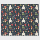 Gemütliches Weihnachtsmuster-Rentier-Eisbär-Wrap Geschenkpapier (Flach)