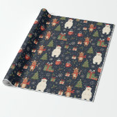 Gemütliches Weihnachtsmuster-Rentier-Eisbär-Wrap Geschenkpapier (Ungerollt)