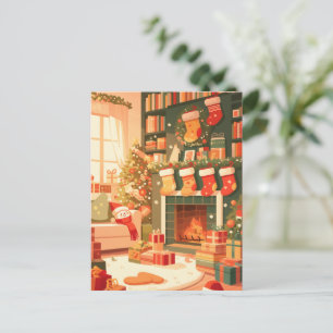 Gemütliches Weihnachtswohnzimmer Feiertagspostkarte