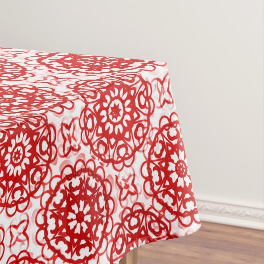Gemütliches Weiß- und Rotes Winterblumenmuster Wei Tischdecke (Beispiel)