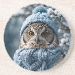 Gemütliches Whimsisches Winter Wonderland Owl Getränkeuntersetzer