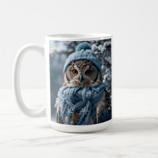 Gemütliches Whimsisches Winter Wonderland Owl Kaffeetasse (Links)