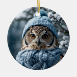 Gemütliches Whimsisches Winter Wonderland Owl Keramik Ornament