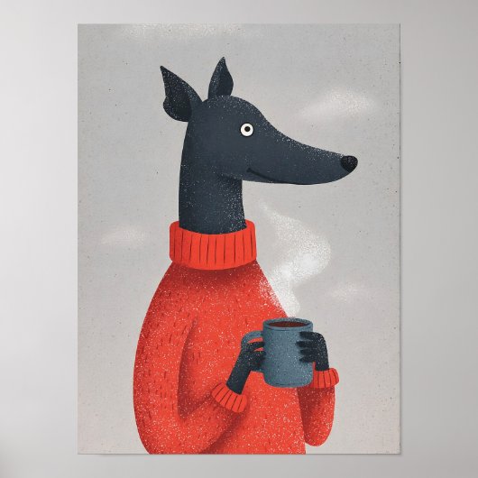 Gemütliches Windhund-Hundeposter – Anthropomorphe Poster (Vorne)