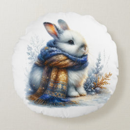 Gemütliches Winter Bunny Rabbit Rundes Kissen